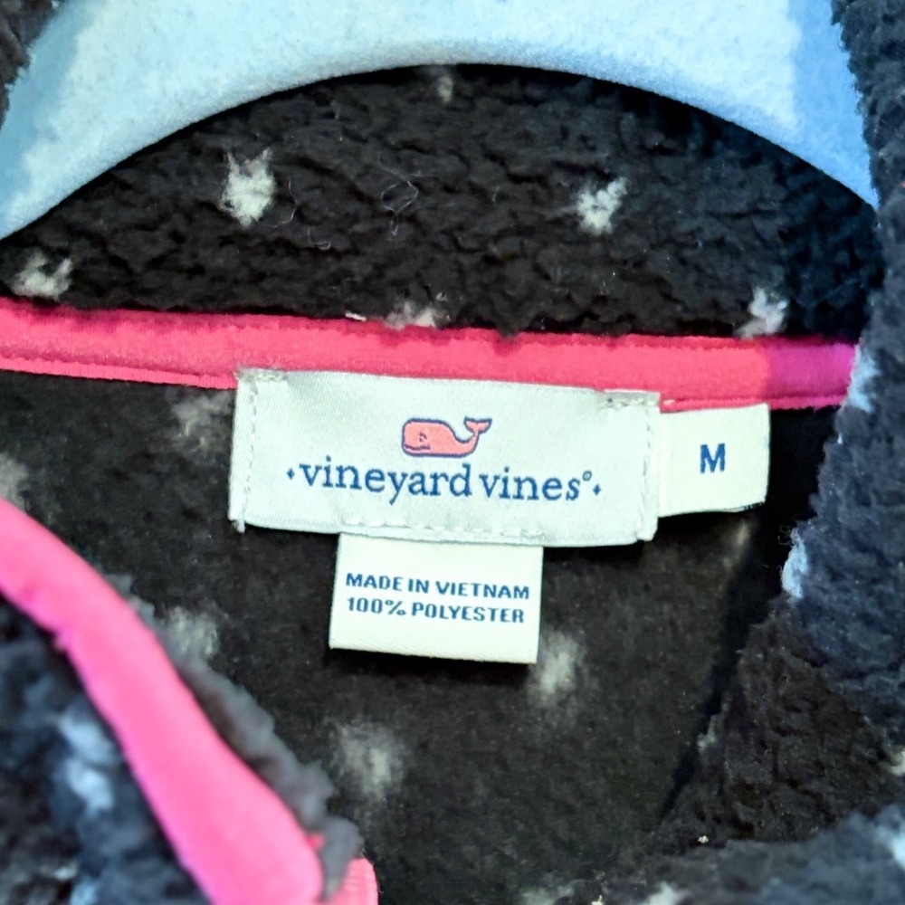 Vineyard Vines Womens polka dot Sherpa Fleece Quarter Zip Shep Shirt Navy Pink - Picture 3 of 6